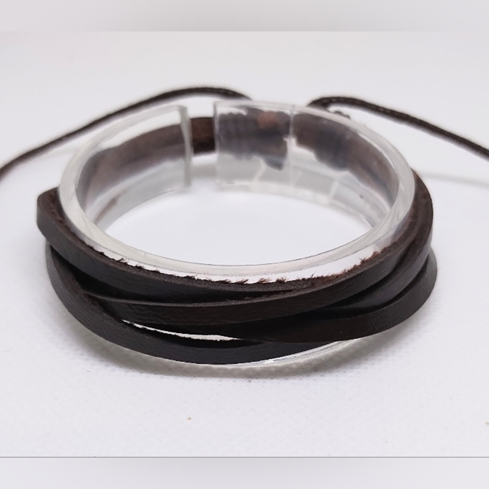 Men's Bracelet Leather Layered Brown New f30